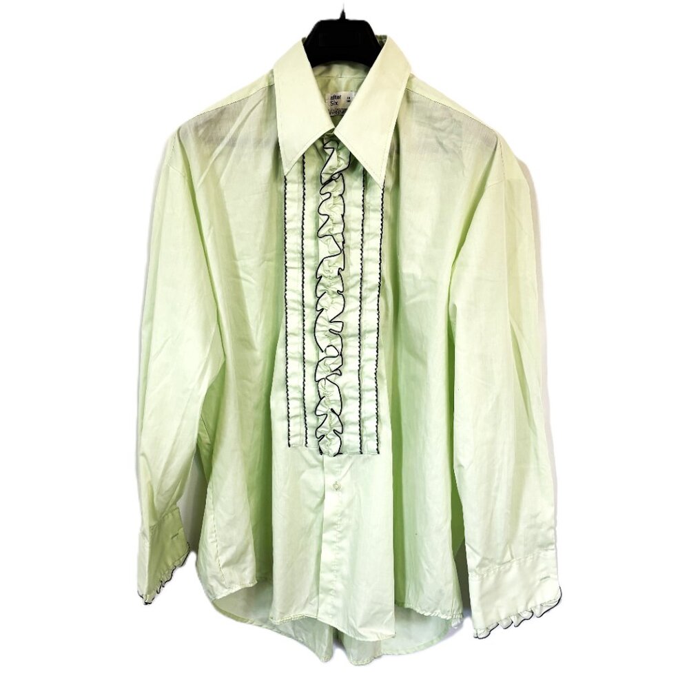 Vintage 70s Mint Green Ruffle Tuxedo Shirt After Six Size 19/35 EVC